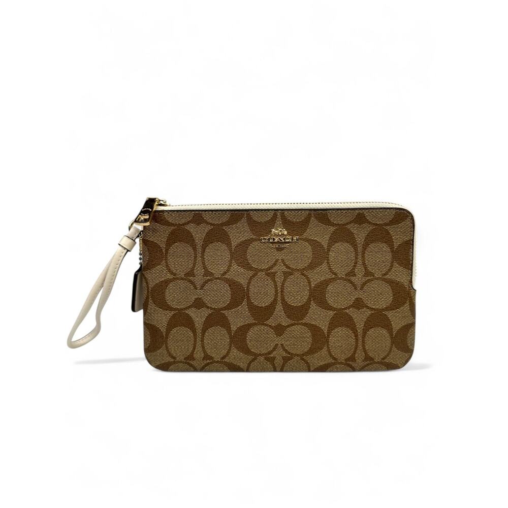 Vintage Coach Signature Canvas Large Corner Zip Wristlet